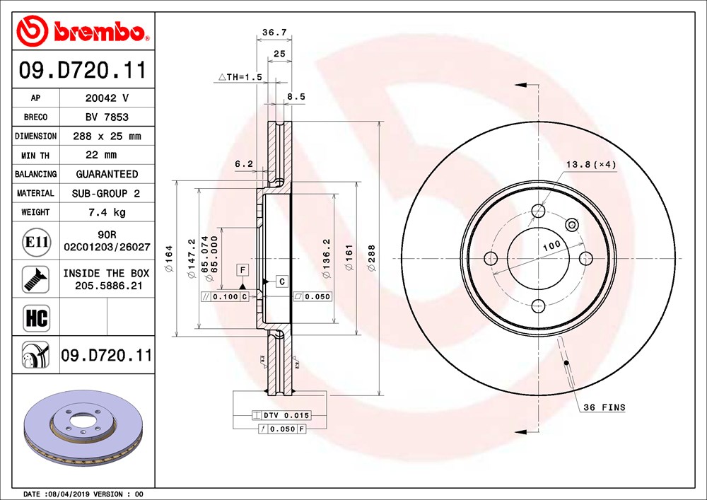 Tarcza hamulcowa BREMBO 09.D720.11