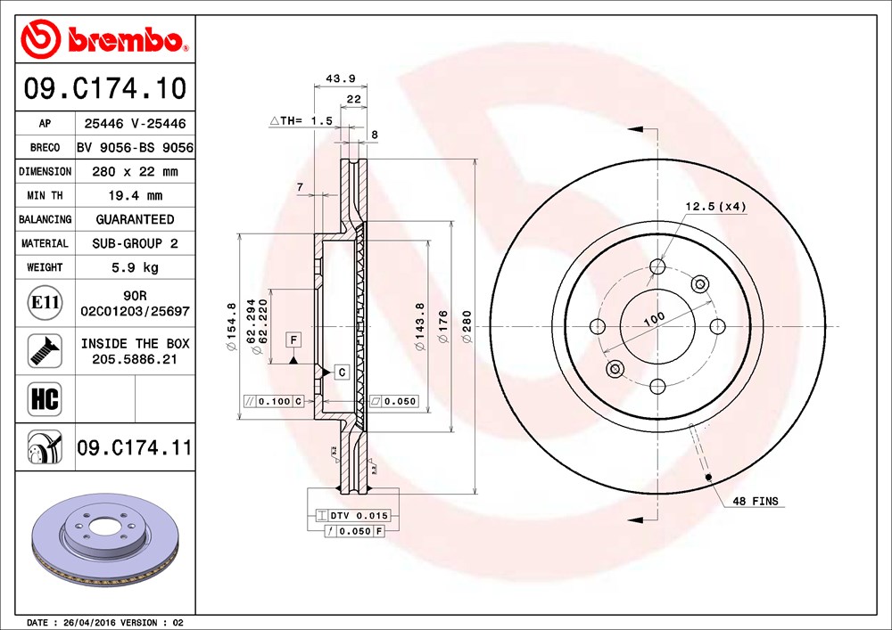 Tarcza hamulcowa BREMBO 09.C174.11