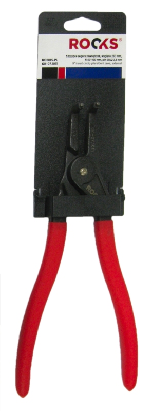 Szczypce segera zewnętrzne,wygięte 230 mm, fi 40-100 mm, pin suj2 2,3 mm ROOKS OK-07.1011
