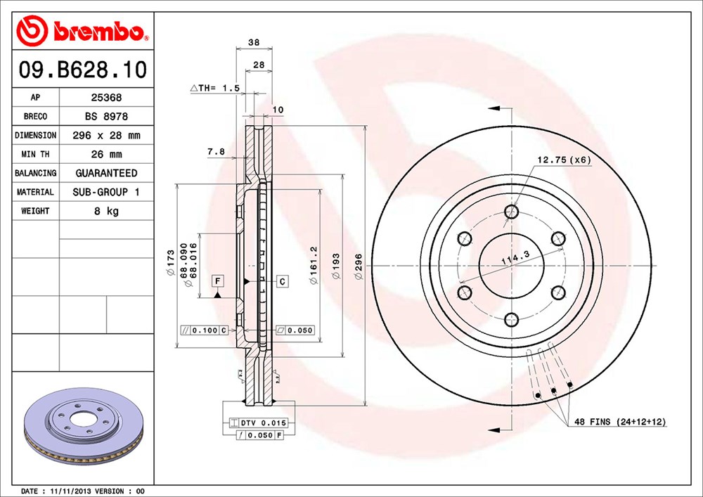 Tarcza hamulcowa BREMBO 09.B628.10