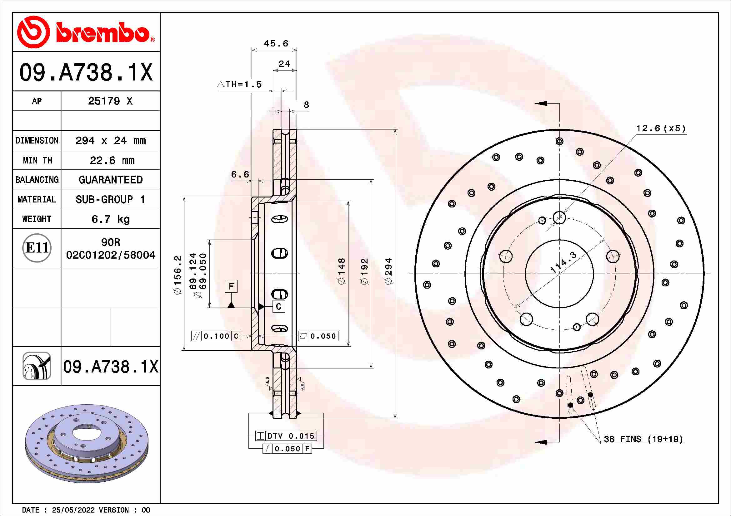 Tarcza hamulcowa BREMBO 09.A738.1X