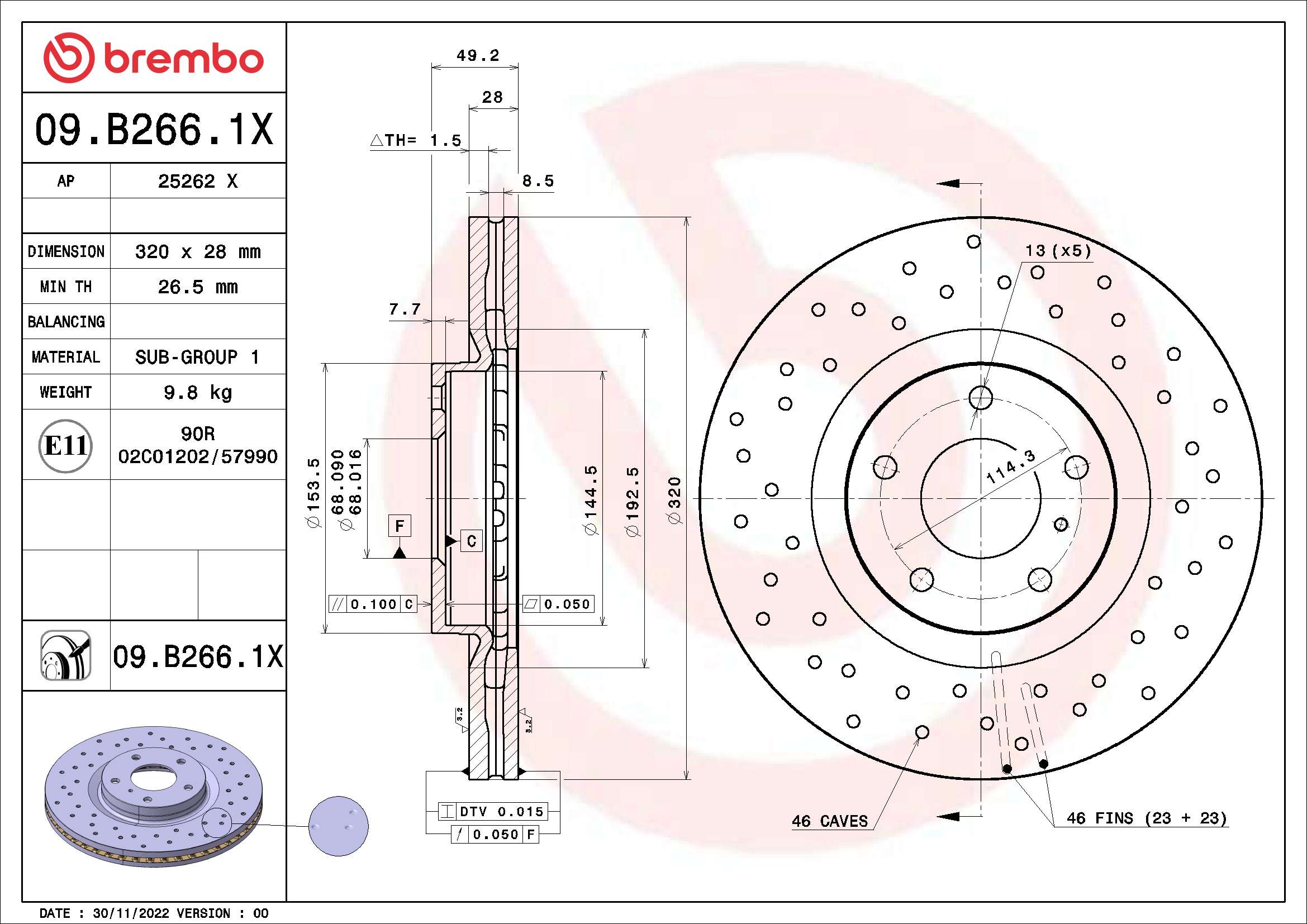 Tarcza hamulcowa BREMBO 09.B266.1X