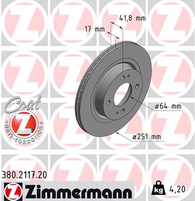 Tarcza hamulcowa ZIMMERMANN 380.2117.20