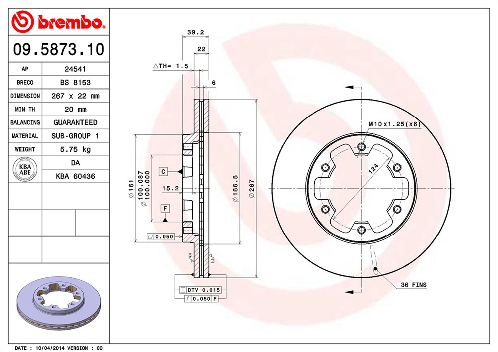 Tarcza hamulcowa BREMBO 09.5873.10