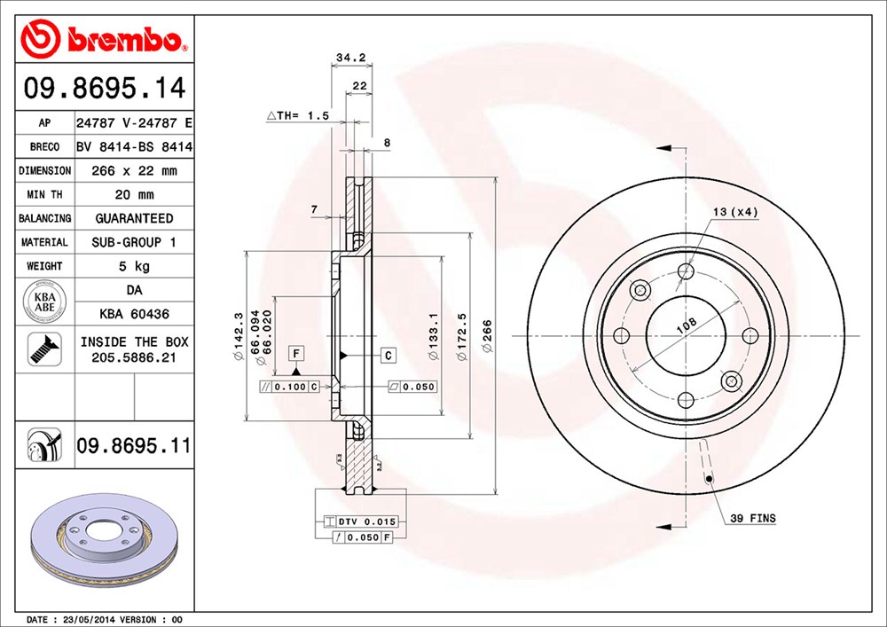 Tarcza hamulcowa BREMBO 09.8695.14