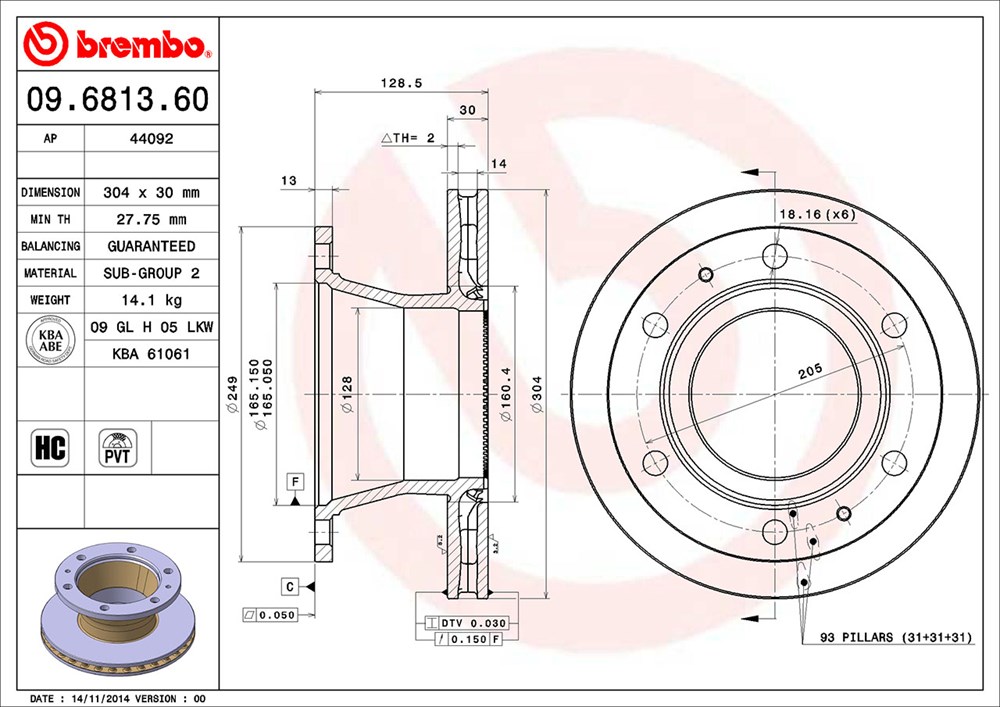 Tarcza hamulcowa BREMBO 09.6813.60