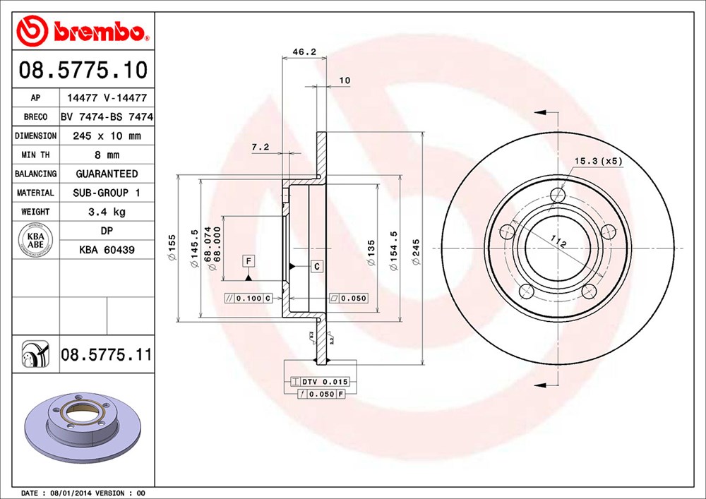 Tarcza hamulcowa BREMBO 08.5775.11