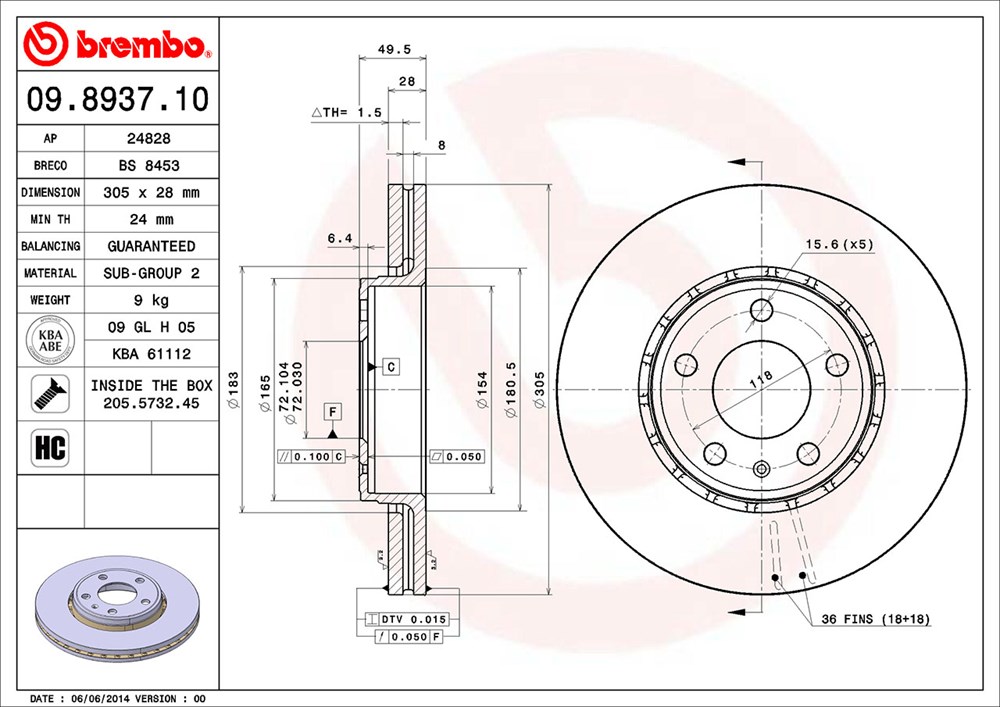 Tarcza hamulcowa BREMBO 09.8937.10