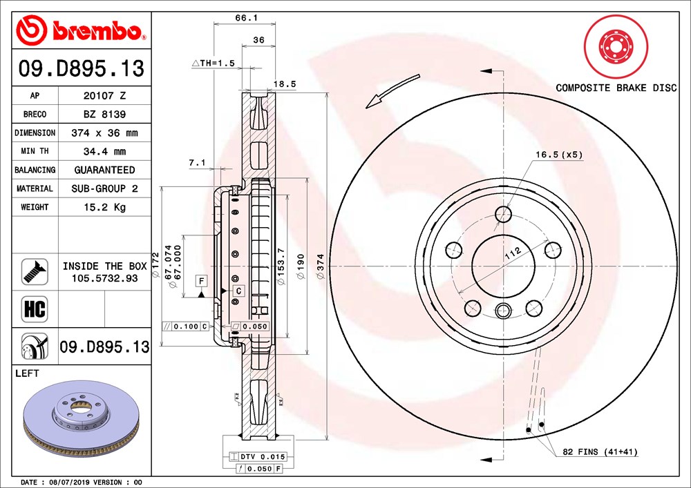 Tarcza hamulcowa BREMBO 09.D895.13