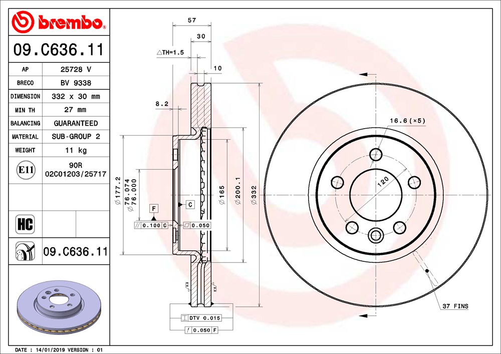 Tarcza hamulcowa BREMBO 09.C636.11