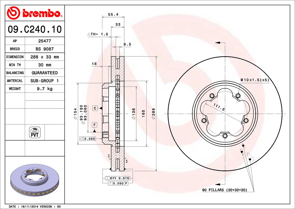 Tarcza hamulcowa BREMBO 09.C240.10