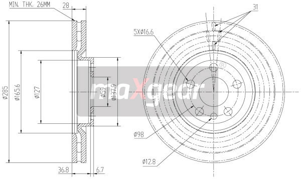 Tarcza hamulcowa MAXGEAR 19-1291