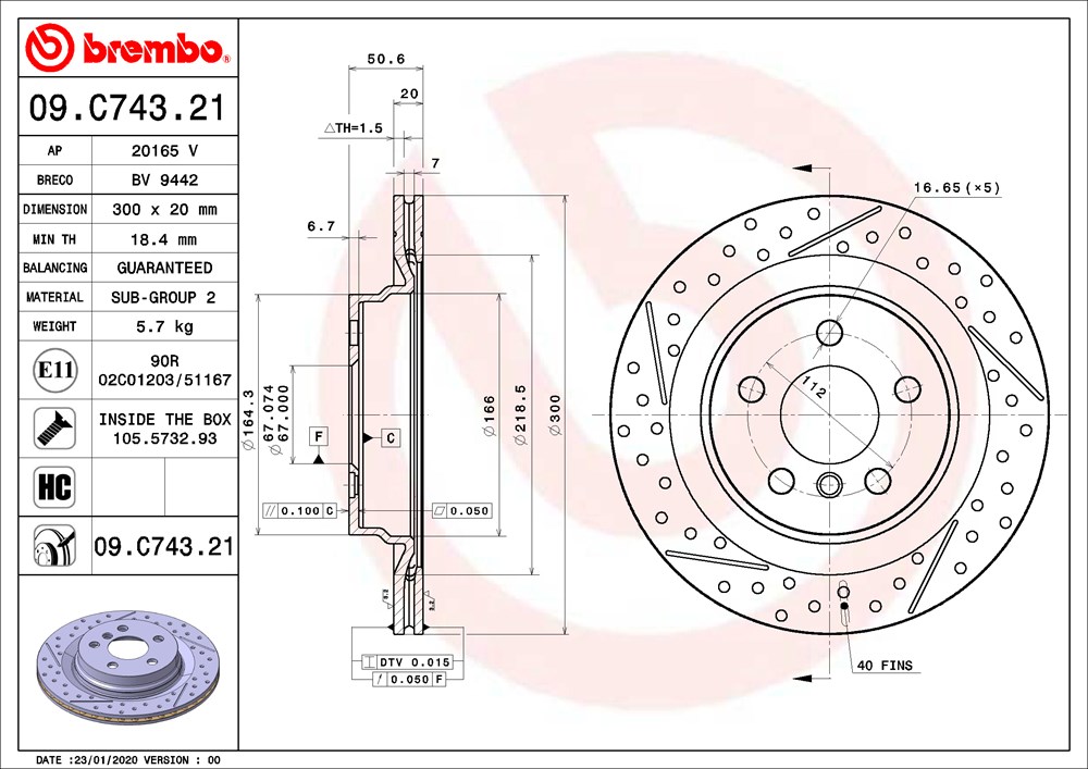Tarcza hamulcowa BREMBO 09.C743.21