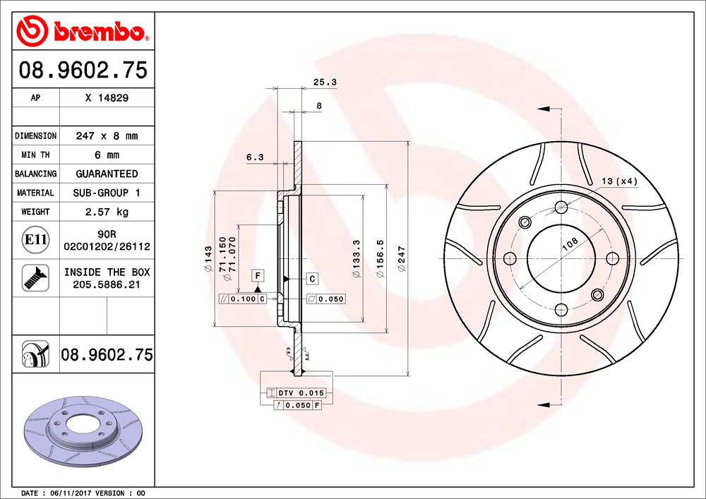 Tarcza hamulcowa BREMBO 08.9602.75