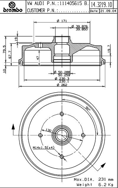Bęben hamulcowy BREMBO 14.3219.10