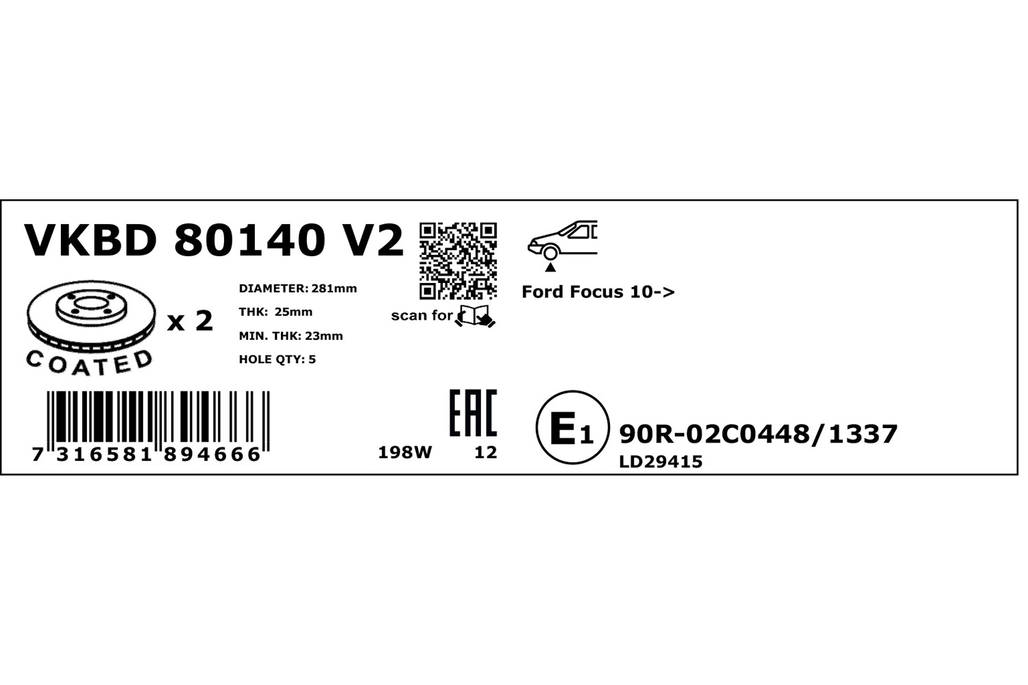 Tarcza hamulcowa SKF VKBD 80140 V2