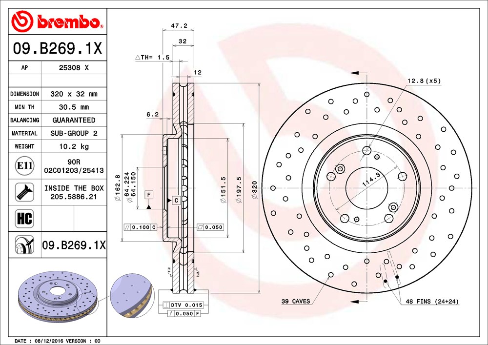 Tarcza hamulcowa BREMBO 09.B269.1X