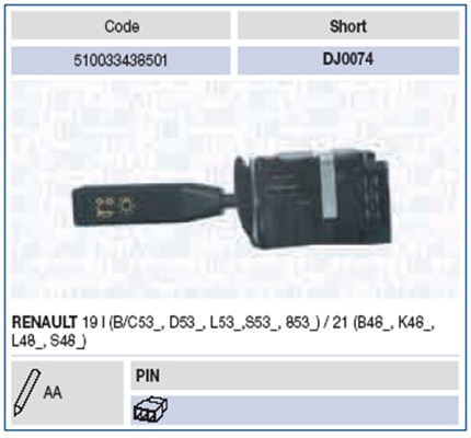Przełącznik kolumny kierowniczej MAGNETI MARELLI 510033438501