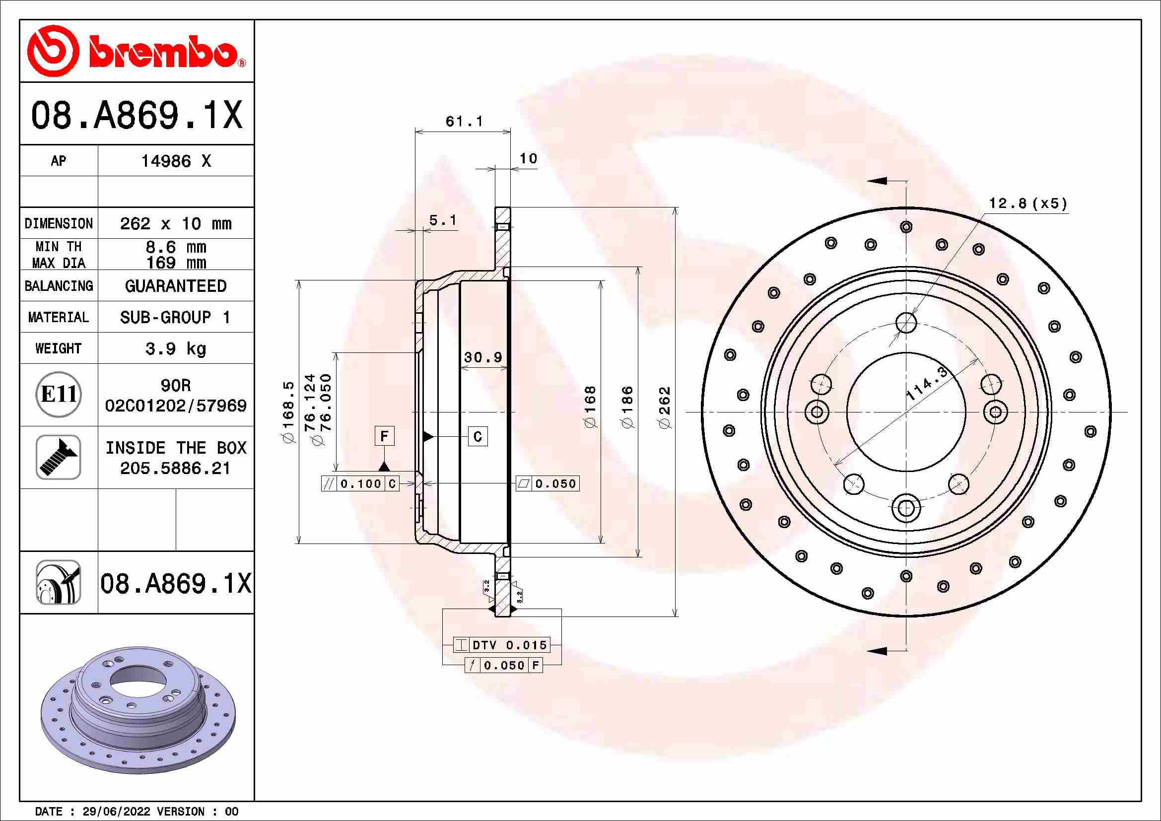 Tarcza hamulcowa BREMBO 08.A869.1X