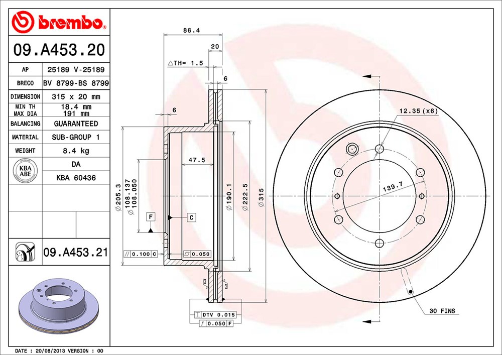 Tarcza hamulcowa BREMBO 09.A453.21