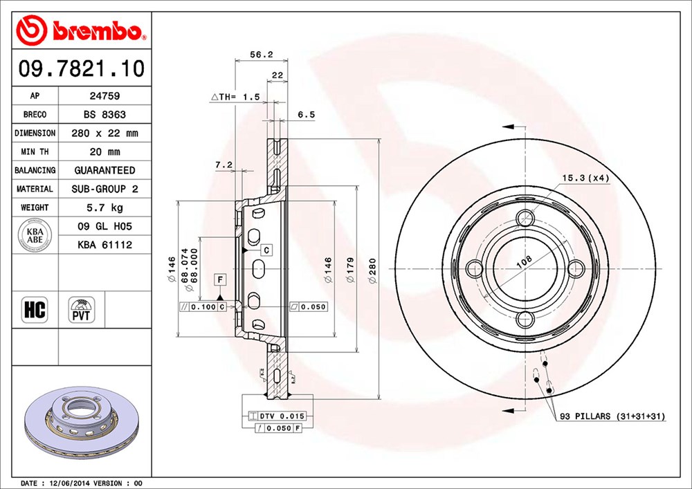 Tarcza hamulcowa BREMBO 09.7821.10