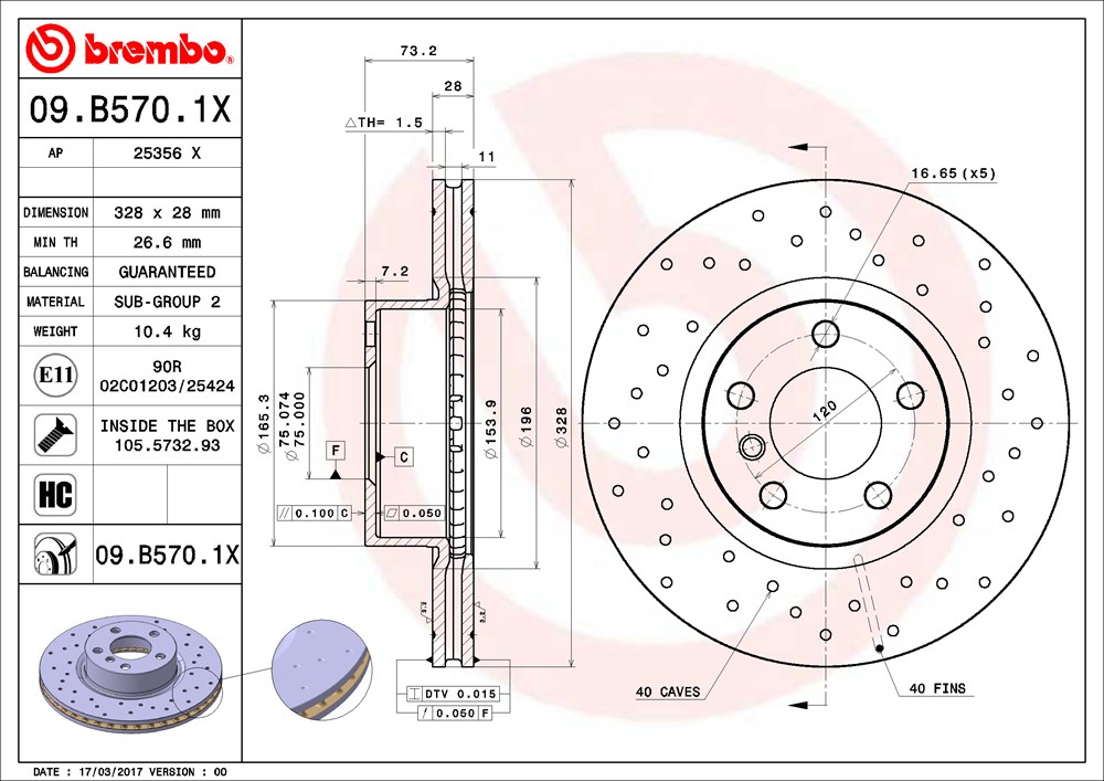 Tarcza hamulcowa BREMBO 09.B570.1X