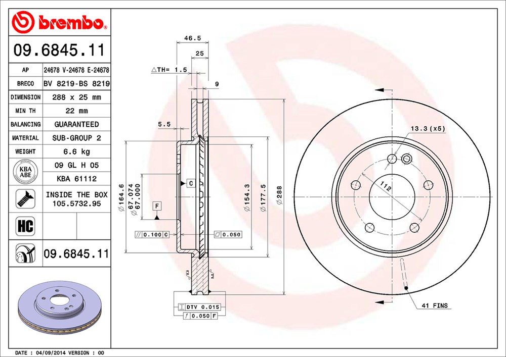 Tarcza hamulcowa BREMBO 09.6845.11