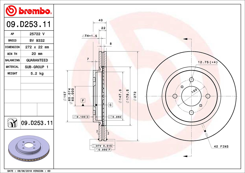 Tarcza hamulcowa BREMBO 09.D253.11