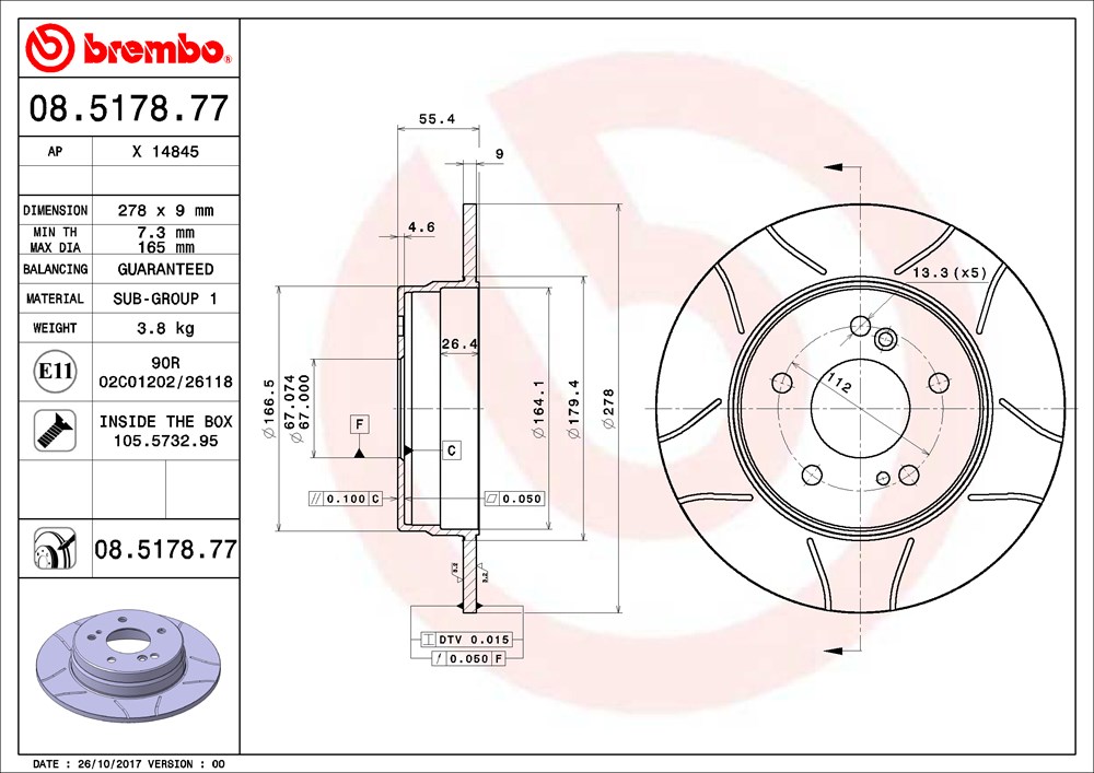 Tarcza hamulcowa BREMBO 08.5178.77