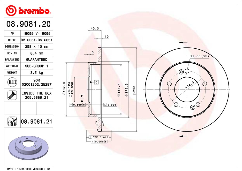 Tarcza hamulcowa BREMBO 08.9081.20