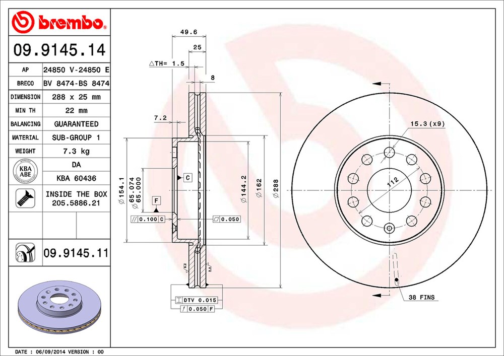 Tarcza hamulcowa BREMBO 09.9145.11