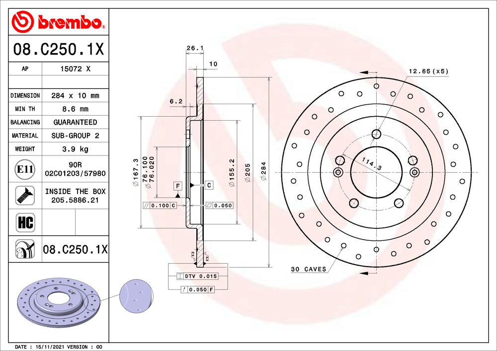 Tarcza hamulcowa BREMBO 08.C250.1X