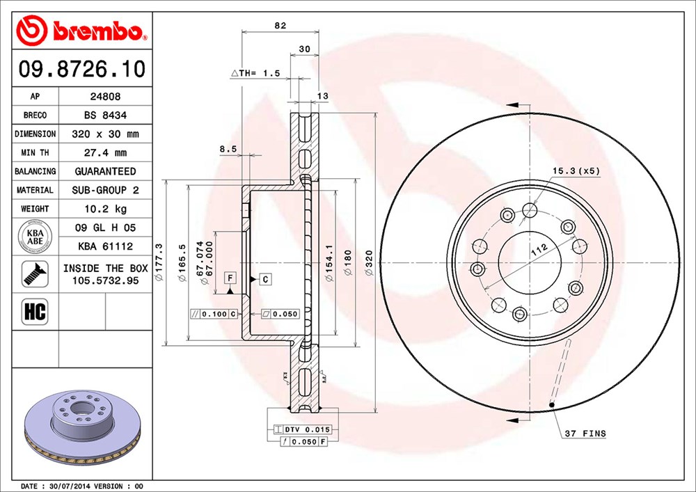 Tarcza hamulcowa BREMBO 09.8726.10