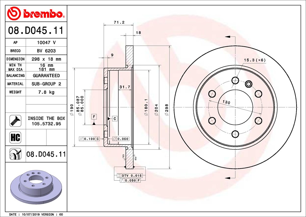 Tarcza hamulcowa BREMBO 08.D045.11