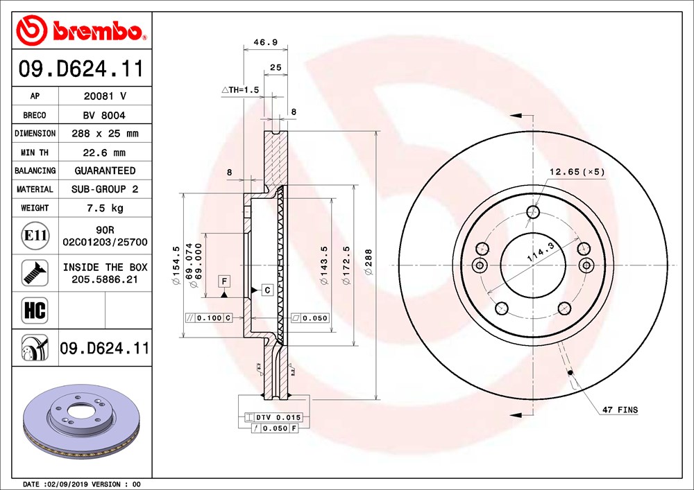 Tarcza hamulcowa BREMBO 09.D624.11