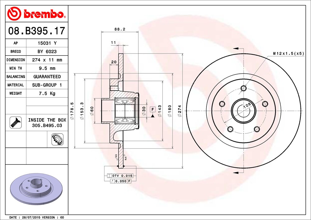 Tarcza hamulcowa BREMBO 08.B395.17