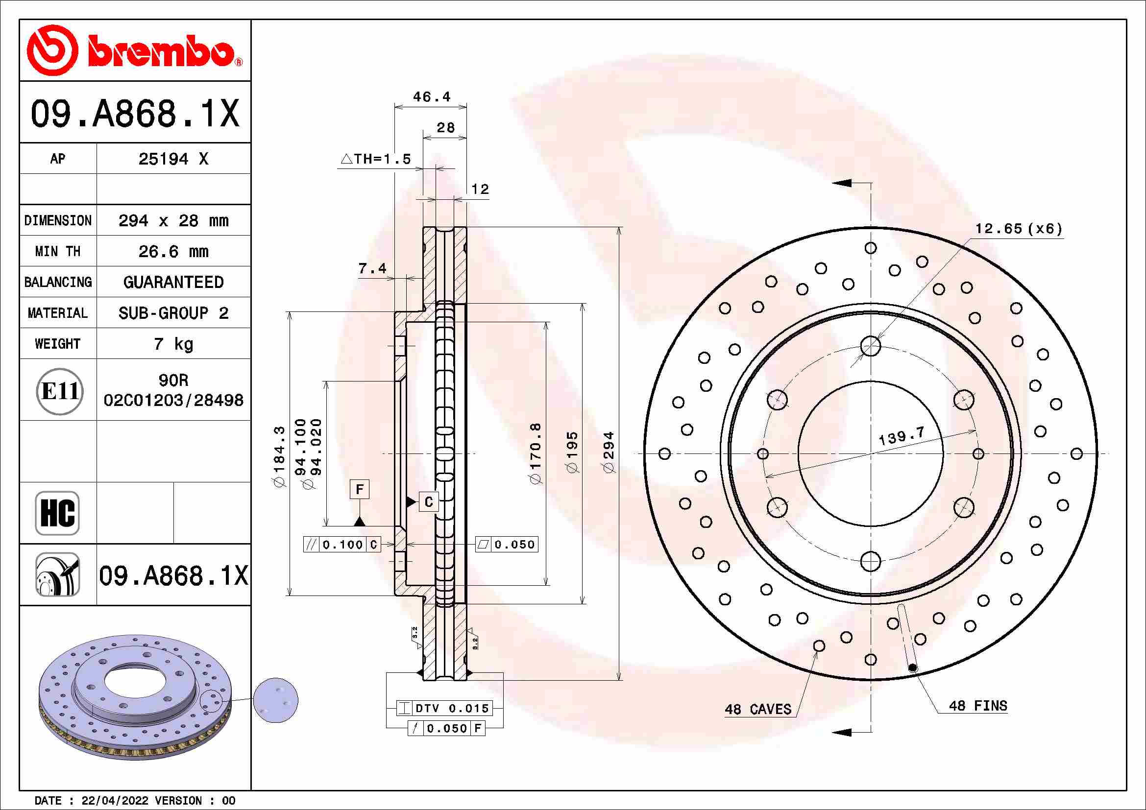 Tarcza hamulcowa BREMBO 09.A868.1X