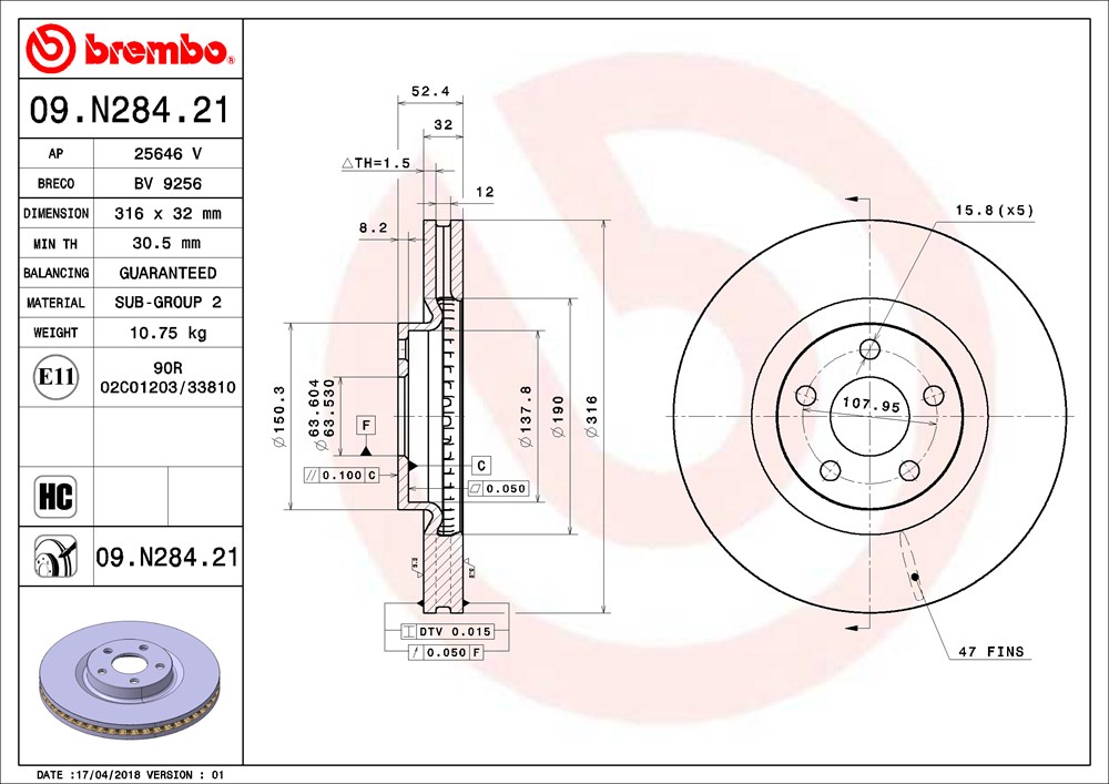Tarcza hamulcowa BREMBO 09.N284.21