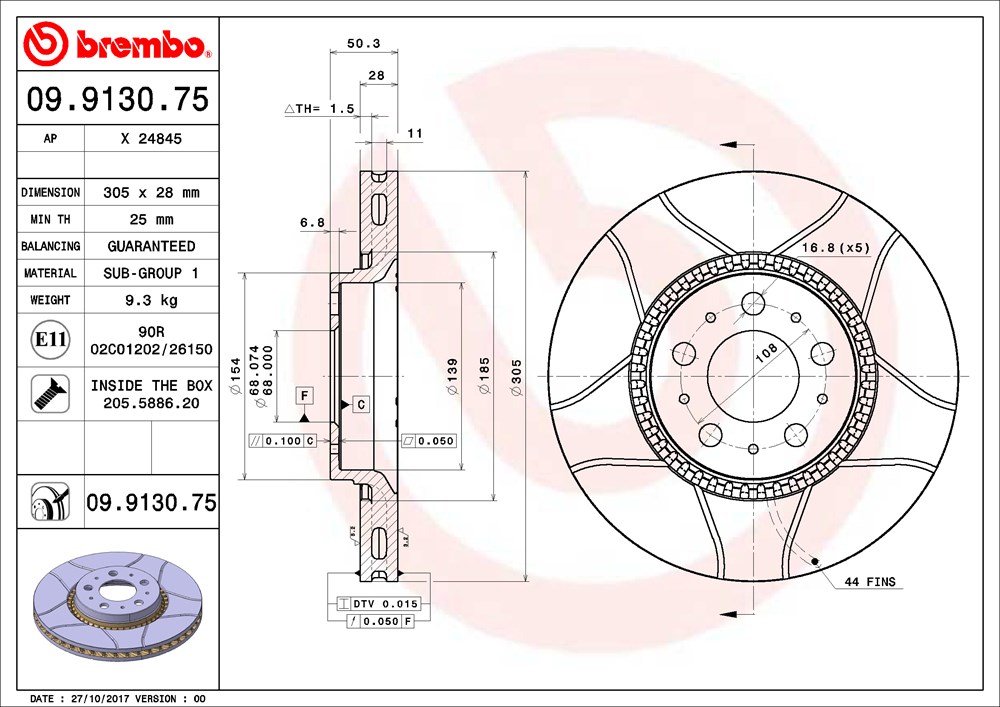 Tarcza hamulcowa BREMBO 09.9130.75