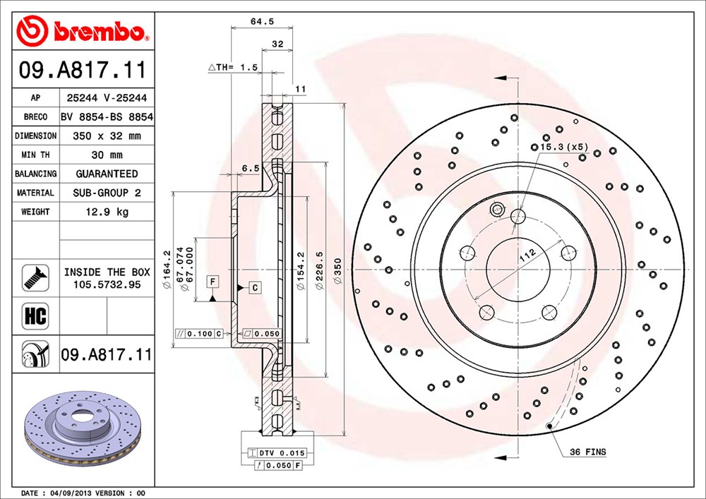 Tarcza hamulcowa BREMBO 09.A817.11
