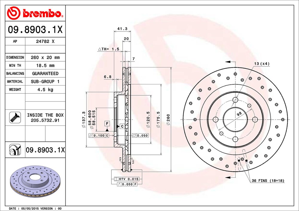 Tarcza hamulcowa BREMBO 09.8903.1X