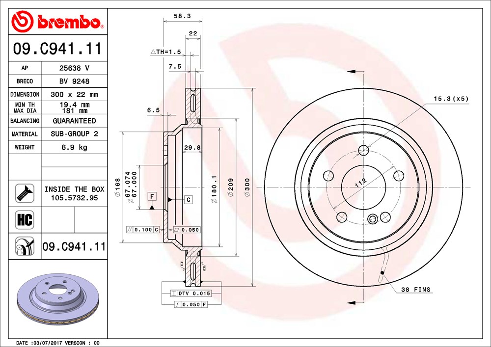 Tarcza hamulcowa BREMBO 09.C941.11