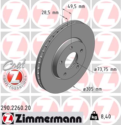 Tarcza hamulcowa ZIMMERMANN 290.2260.20