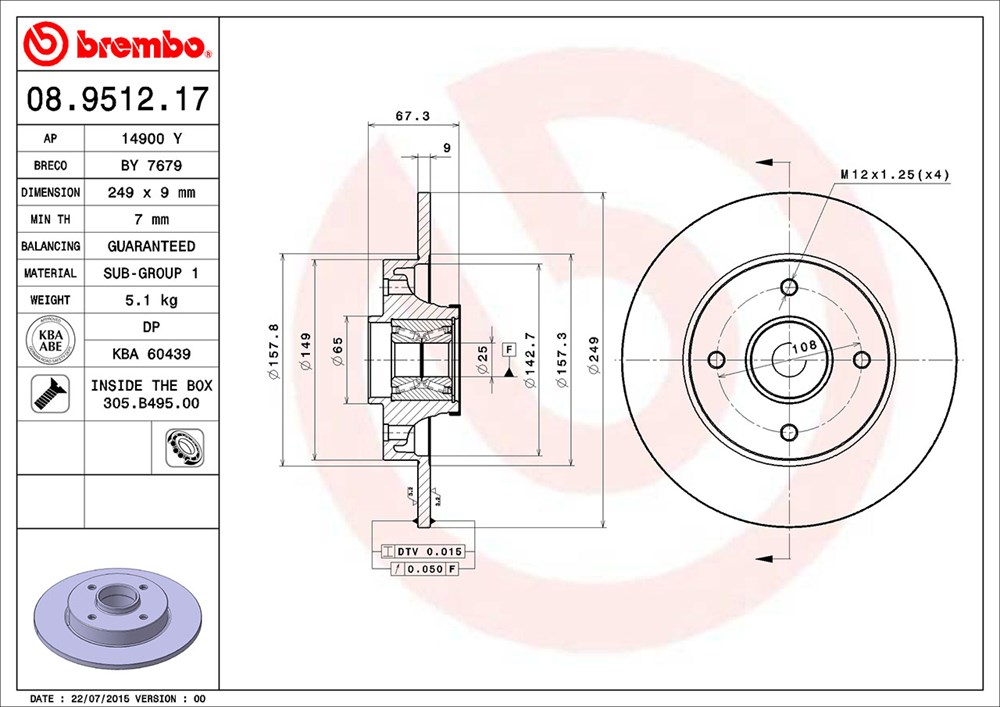 Tarcza hamulcowa BREMBO 08.9512.17