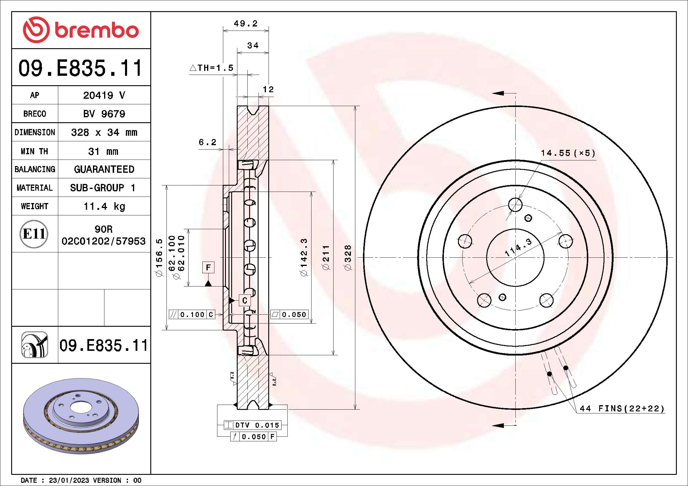 Tarcza hamulcowa BREMBO 09.E835.11