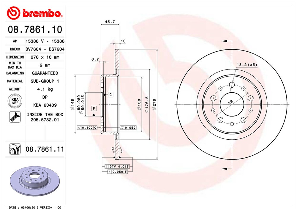 Tarcza hamulcowa BREMBO 08.7861.11