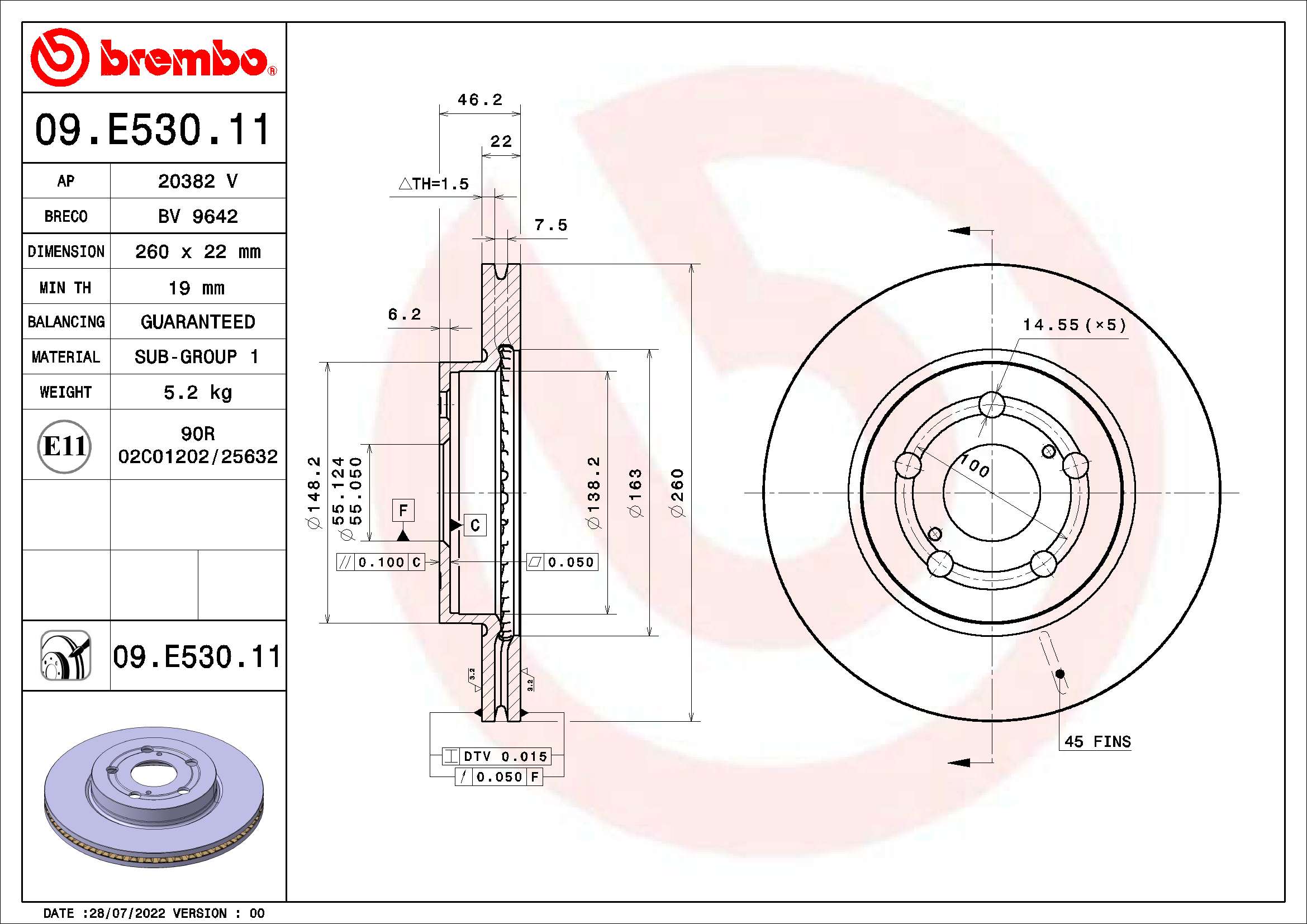 Tarcza hamulcowa BREMBO 09.E530.11