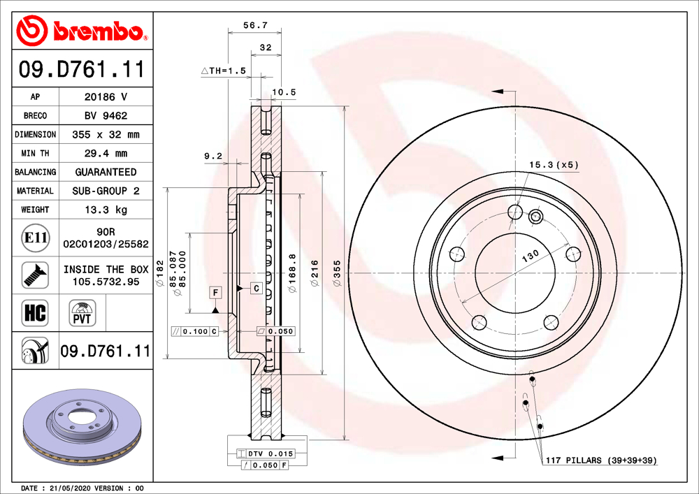 Tarcza hamulcowa BREMBO 09.D761.11