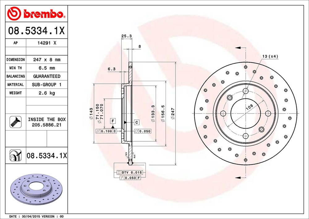 Tarcza hamulcowa BREMBO 08.5334.1X