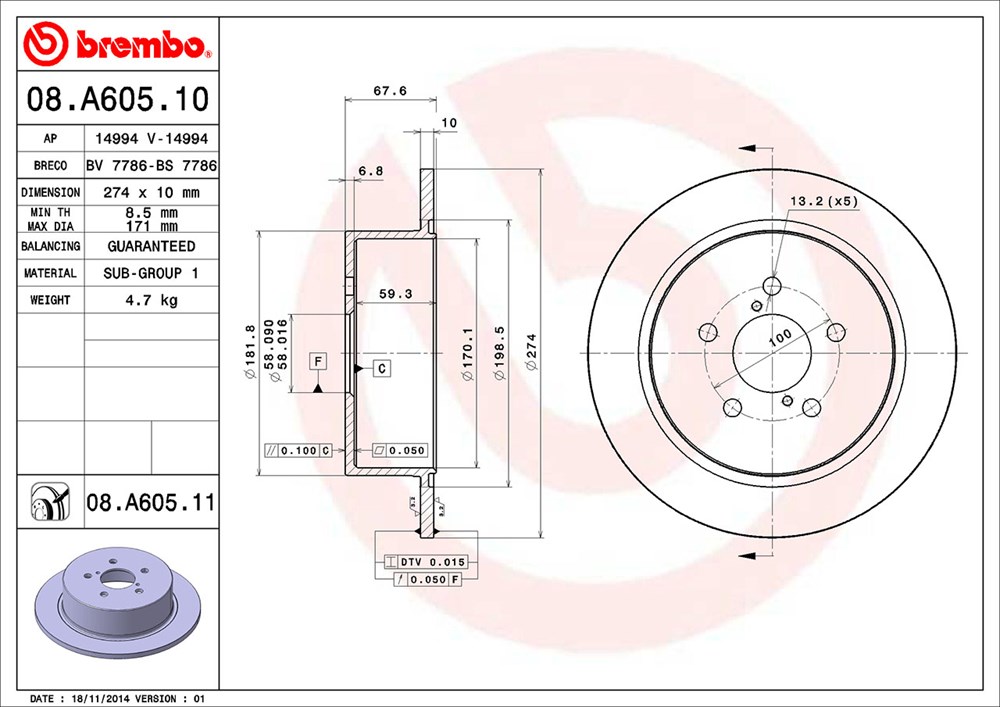 Tarcza hamulcowa BREMBO 08.A605.11